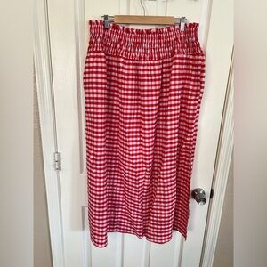 Universal Thread Red White Gingham Smocked Midi Skirt XL Side Slit Pockets